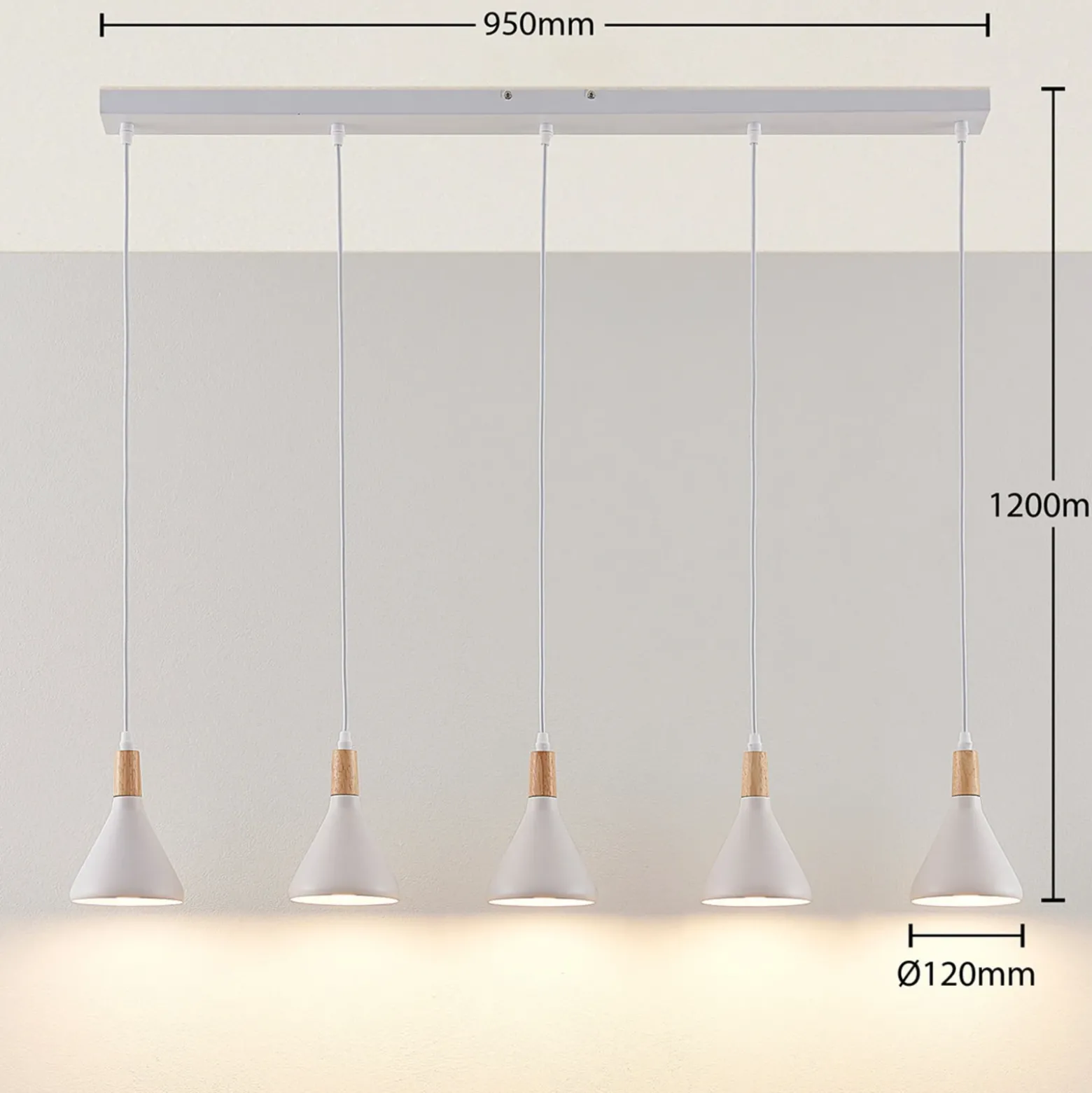 Lámpara colgante Lindby Arina, 100 cm, blanca, 5 luces, E14