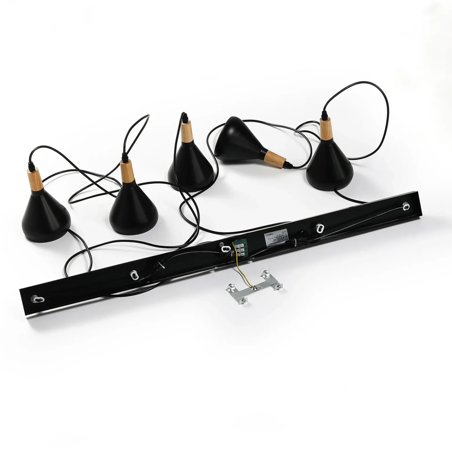 Lámpara colgante Lindby Arina, 100 cm, negra, 5 luces