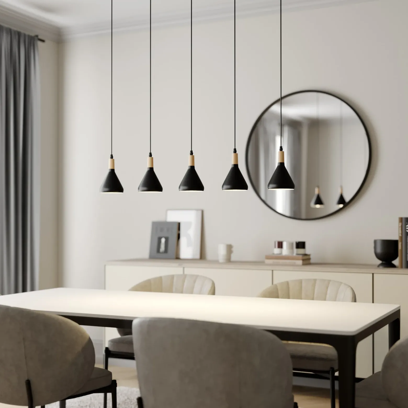 Lámpara colgante Lindby Arina, 100 cm, negra, 5 luces