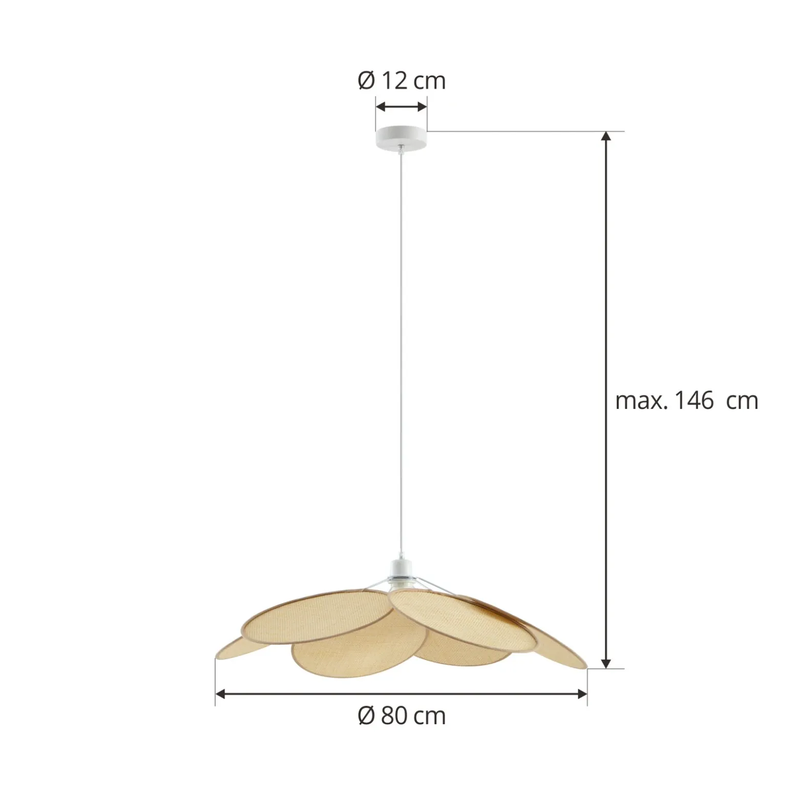 Lámpara colgante Lindby Astraia, natural/blanco, ratán, Ø 80 cm