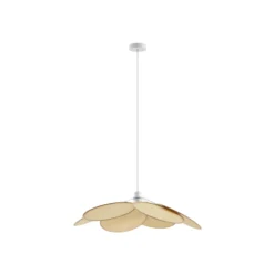 Lámpara colgante Lindby Astraia, natural/blanco, ratán, Ø 80 cm