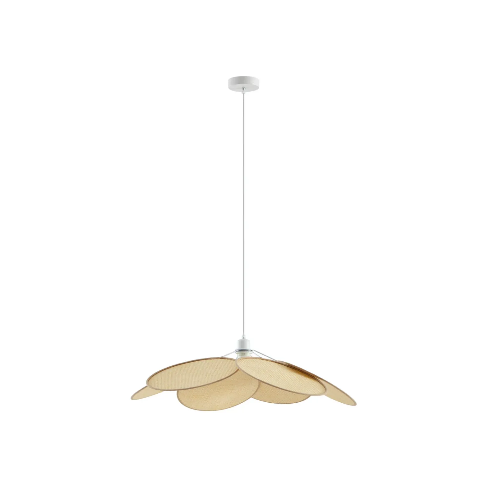 Lámpara colgante Lindby Astraia, natural/blanco, ratán, Ø 80 cm