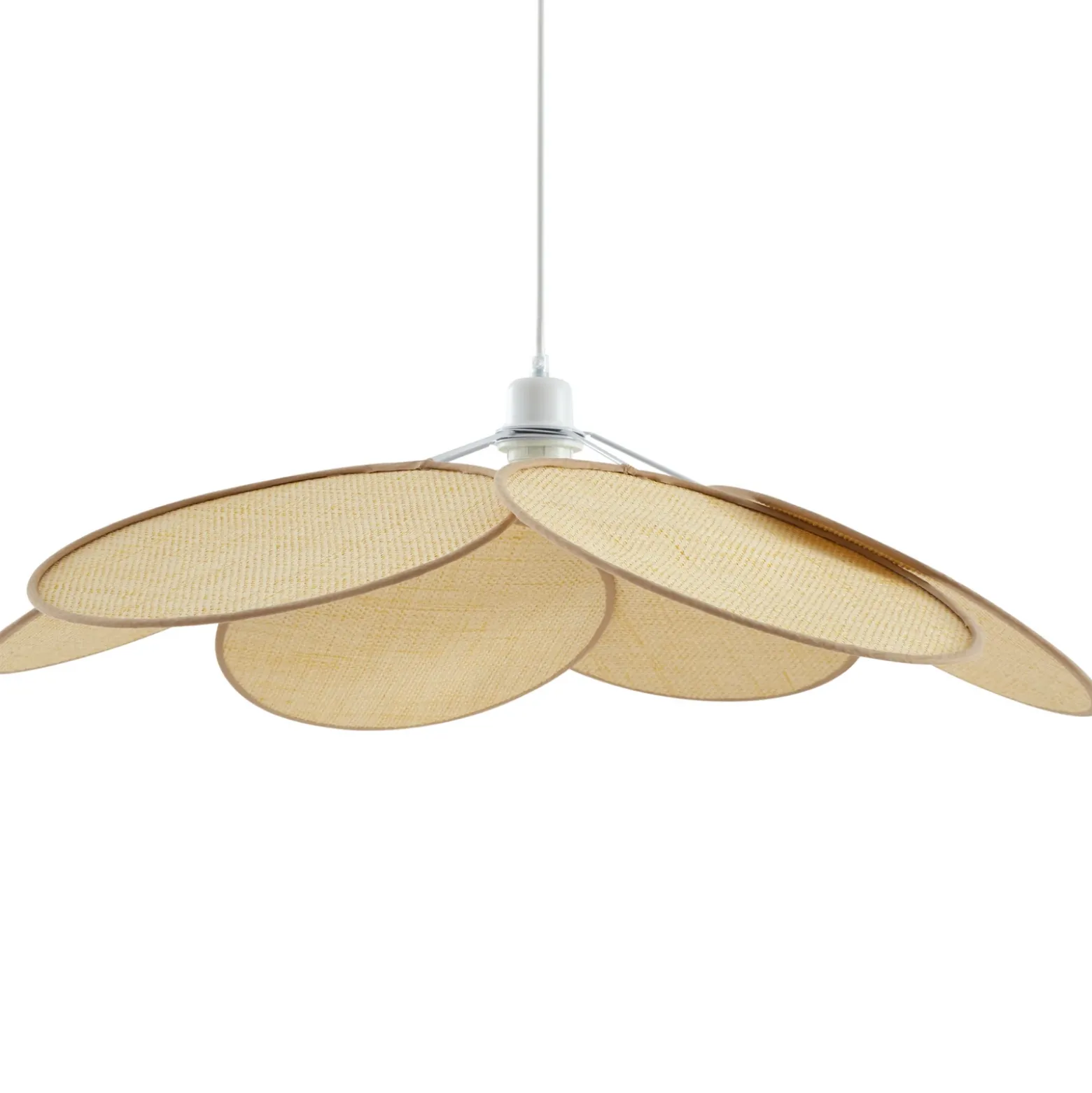 Lámpara colgante Lindby Astraia, natural/blanco, ratán, Ø 80 cm