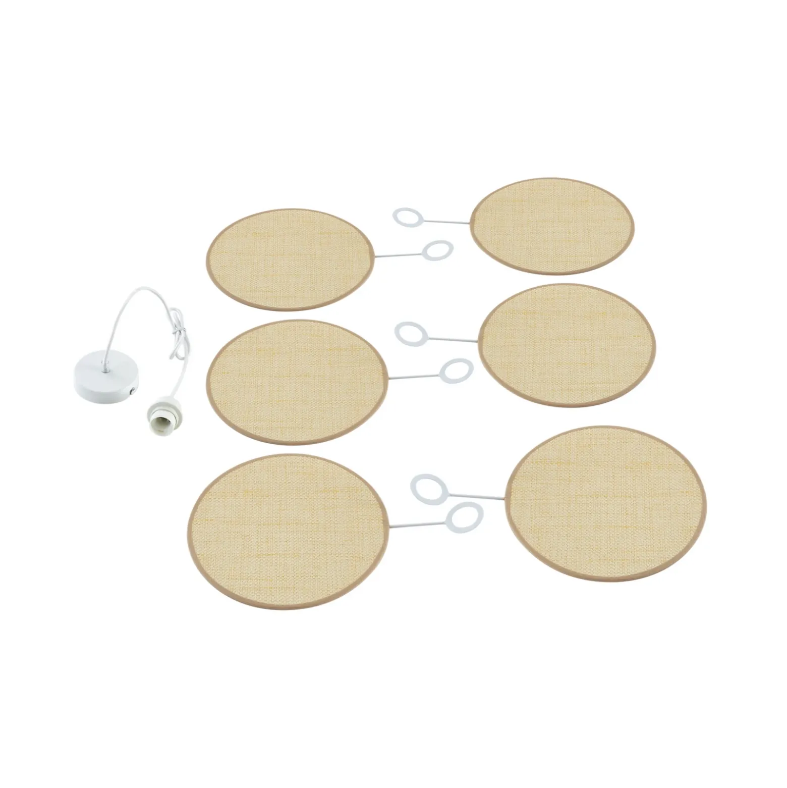Lámpara colgante Lindby Astraia, natural/blanco, ratán, Ø 80 cm