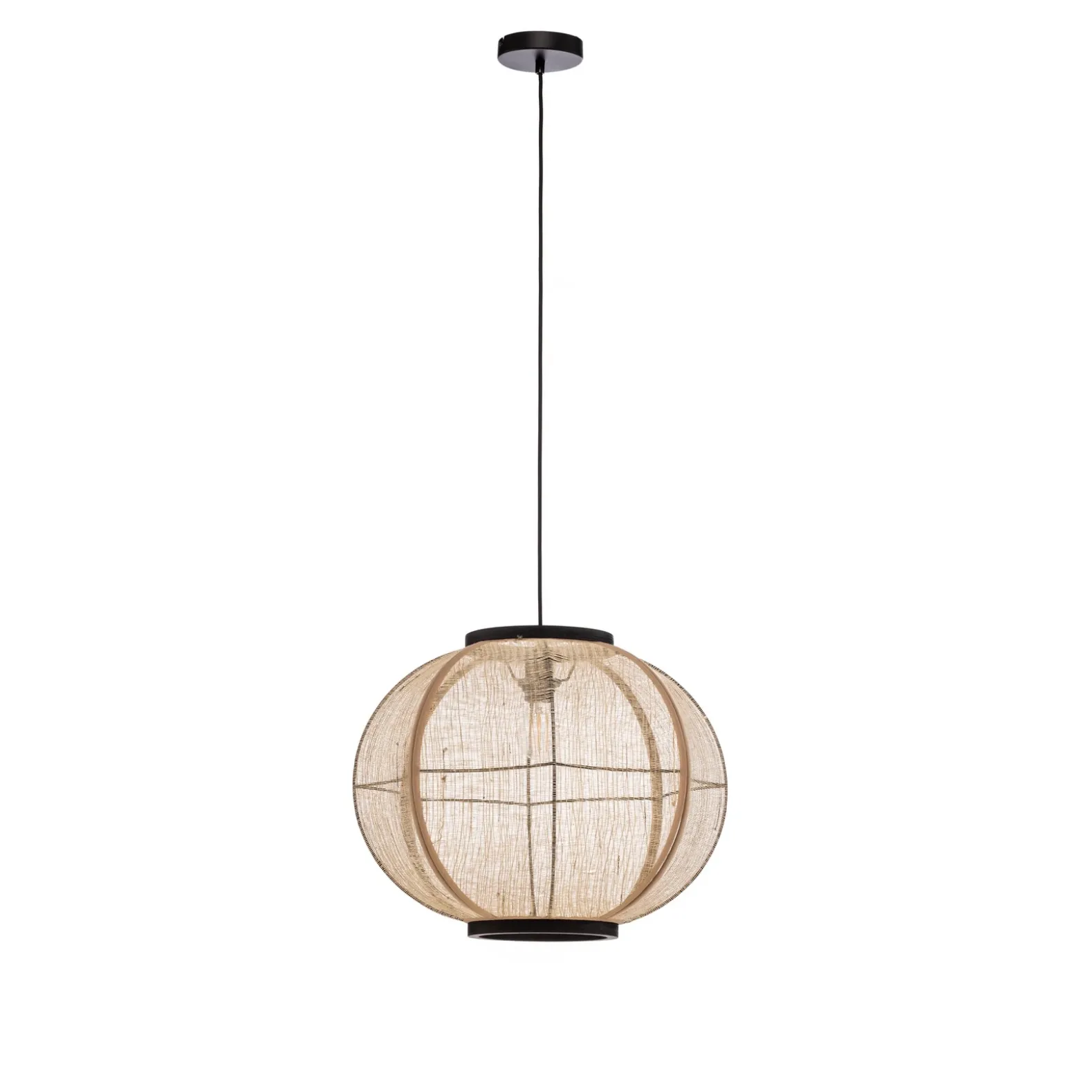 Lámpara colgante Lindby Aurinil, color madera, lino, Ø 48cm, E27