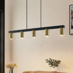 Lámpara colgante Lindby Baliko, negro/latón, 5 luces, GU10