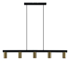 Lámpara colgante Lindby Baliko, negro/latón, 5 luces, GU10