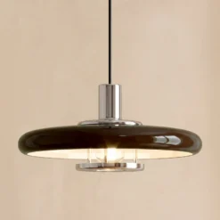 Lámpara colgante Lindby Branford, estilo retro, Ø 35 cm, marrón, metal