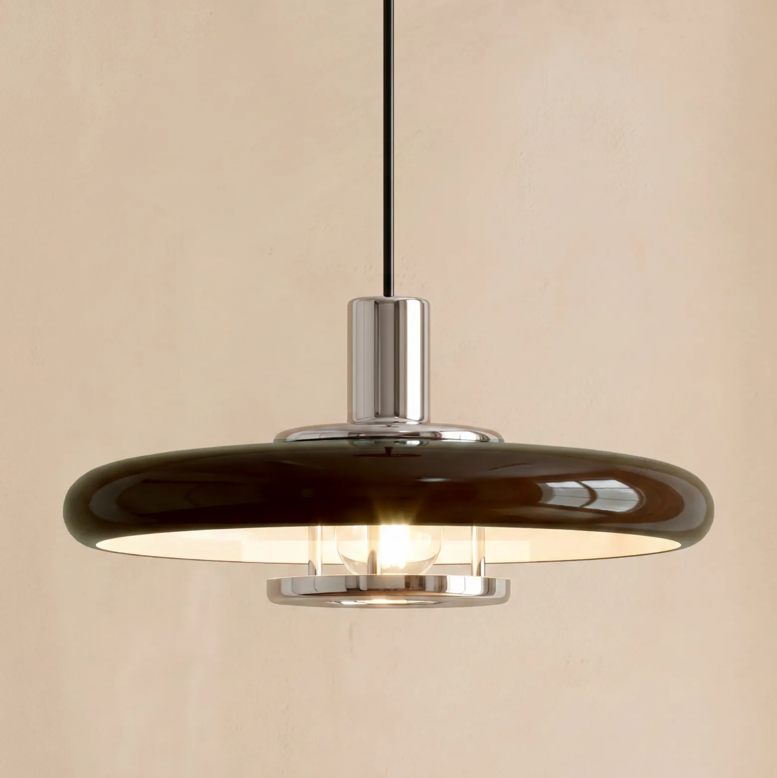 Lámpara colgante Lindby Branford, estilo retro, Ø 35 cm, marrón, metal