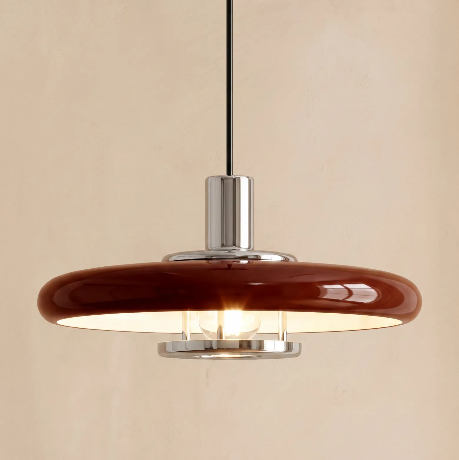 Lámpara colgante Lindby Branford, estilo retro, Ø 35 cm, color burdeos, metal