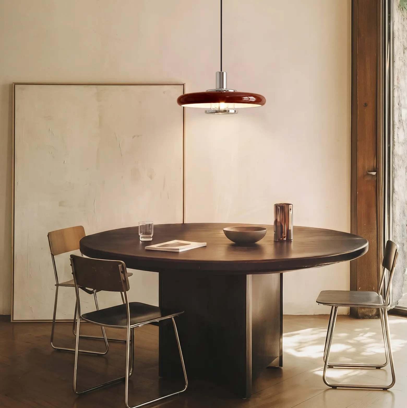 Lámpara colgante Lindby Branford, estilo retro, Ø 35 cm, color burdeos, metal