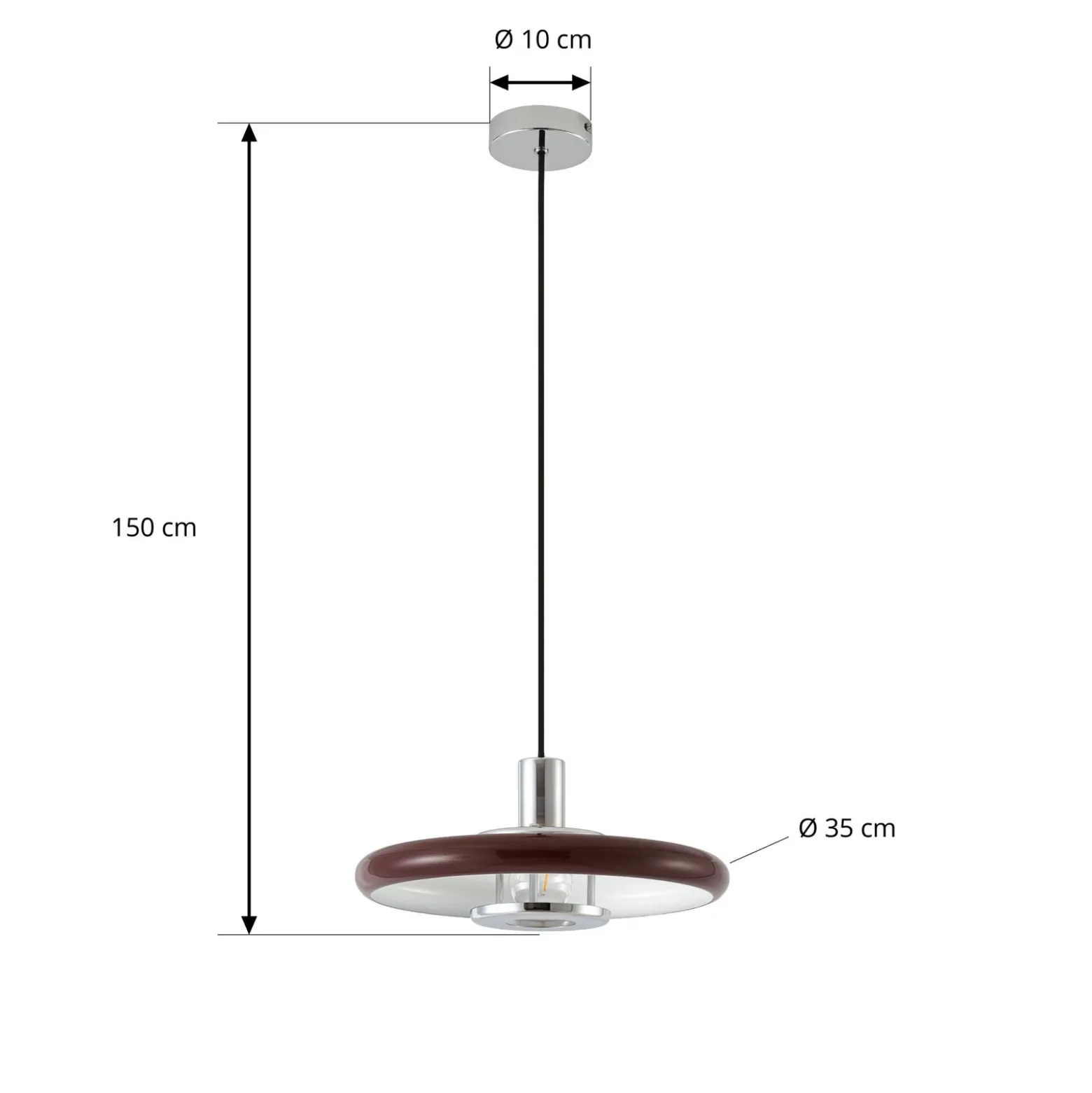 Lámpara colgante Lindby Branford, estilo retro, Ø 35 cm, color burdeos, metal
