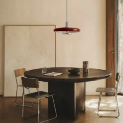 Lámpara colgante Lindby Branford, estilo retro, Ø 35 cm, color burdeos, metal