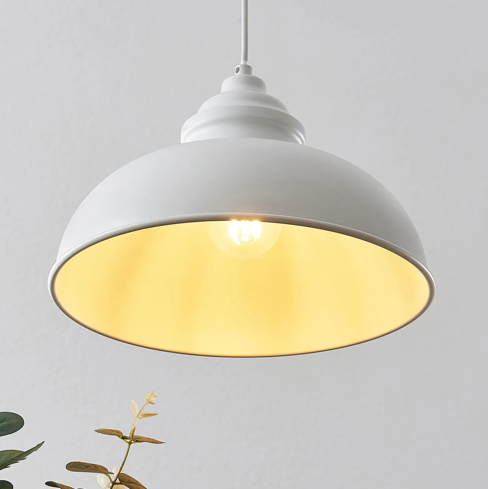 Lámpara colgante Lindby Cliona, blanca, metal, Ø 31 cm, E27