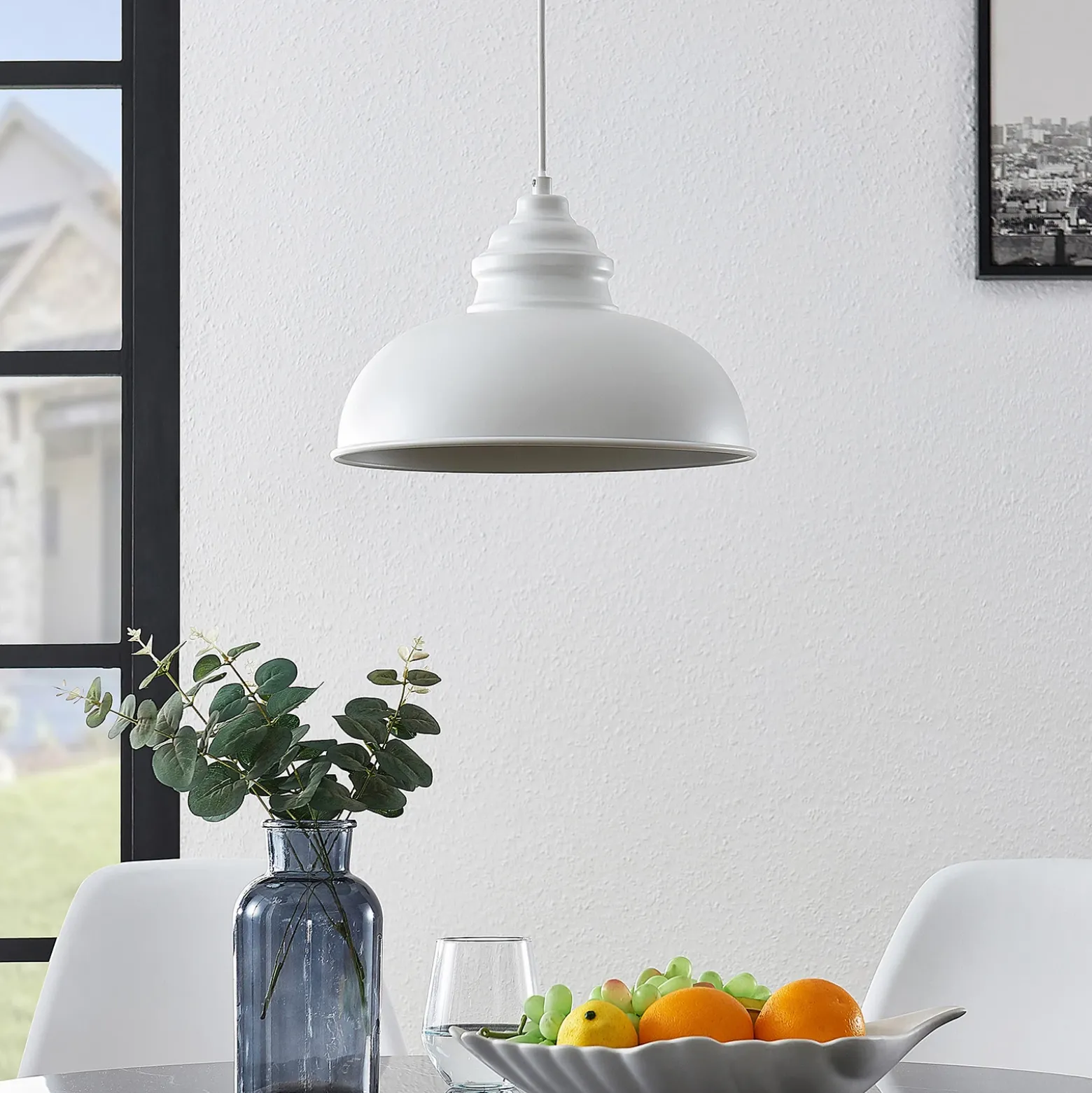 Lámpara colgante Lindby Cliona, blanca, metal, Ø 31 cm, E27