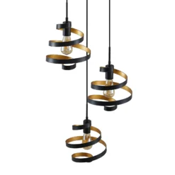 Lámpara colgante Lindby Colten, Ø 50 cm, 3 luces, negra, dorada