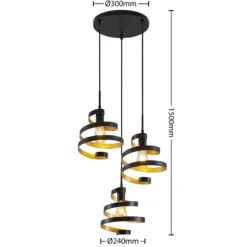 Lámpara colgante Lindby Colten, Ø 50 cm, 3 luces, negra, dorada
