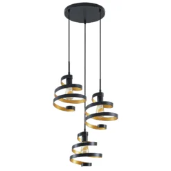 Lámpara colgante Lindby Colten, Ø 50 cm, 3 luces, negra, dorada
