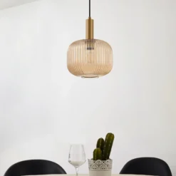 Lámpara colgante Lindby Doroteo, 25 cm, 1 luz, ámbar, cristal