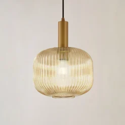 Lámpara colgante Lindby Doroteo, 25 cm, 1 luz, ámbar, cristal