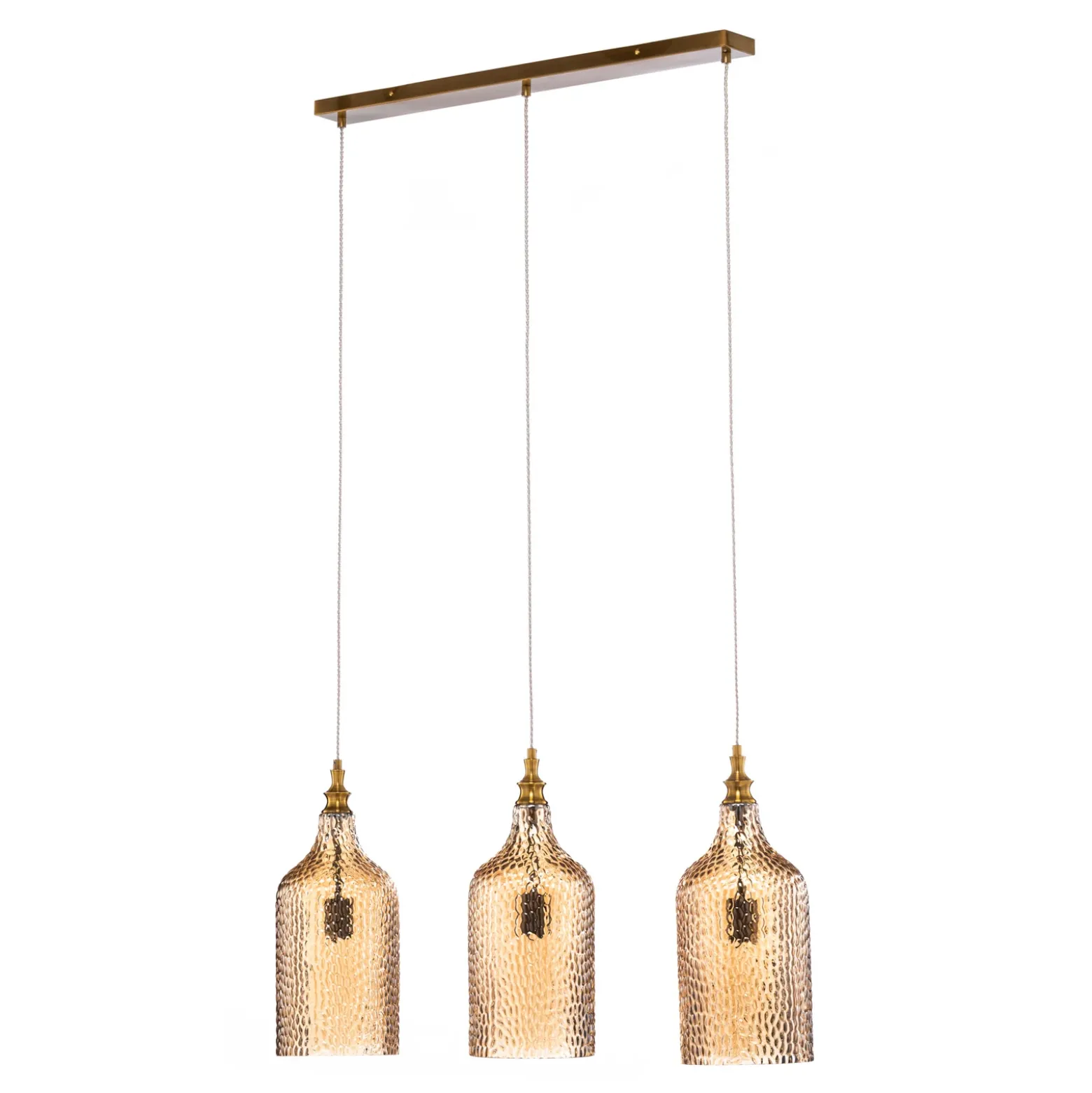 Lámpara colgante Lindby Drakar, 3 luces, ámbar, cristal, Ø 19,5 cm