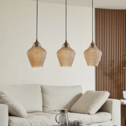 Lámpara colgante Lindby Drakar, Ø 22 cm, 3 luces, ámbar, cristal