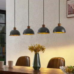 Lámpara colgante Lindby Durbis, 116 cm, 4 luces, gris, madera, E27