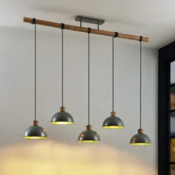 Lámpara colgante Lindby Durbis, 149 cm, negra, 5 luces, madera
