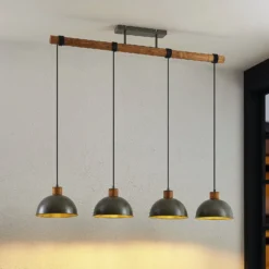 Lámpara colgante Lindby Durbis, 116 cm, 4 luces, gris, madera, E27