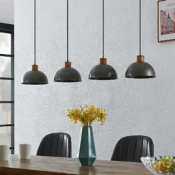 Lámpara colgante Lindby Durbis, 116 cm, 4 luces, gris, madera, E27