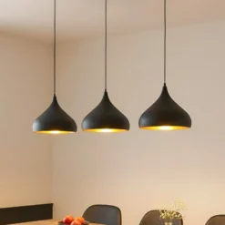 Lámpara colgante Lindby Elamira, negra, metal, 133cm, 3 luces.