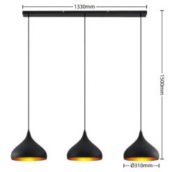Lámpara colgante Lindby Elamira, negra, metal, 133cm, 3 luces.