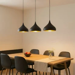 Lámpara colgante Lindby Elamira, negra, metal, 133cm, 3 luces.