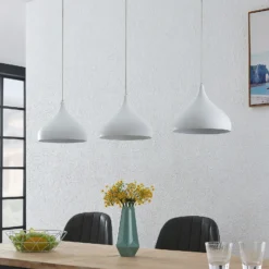 Lámpara colgante Lindby Elamira, blanca, metal, 133 cm, 3 luces.