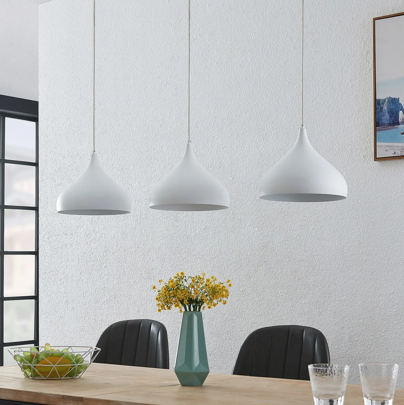 Lámpara colgante Lindby Elamira, blanca, metal, 133 cm, 3 luces.