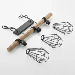 Lámpara colgante Lindby Eldarion, 90 cm, 3 luces, madera, E27