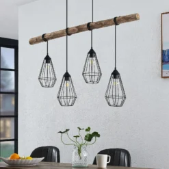 Lámpara colgante Lindby Eldarion, 116 cm, 4 luces, madera, E27
