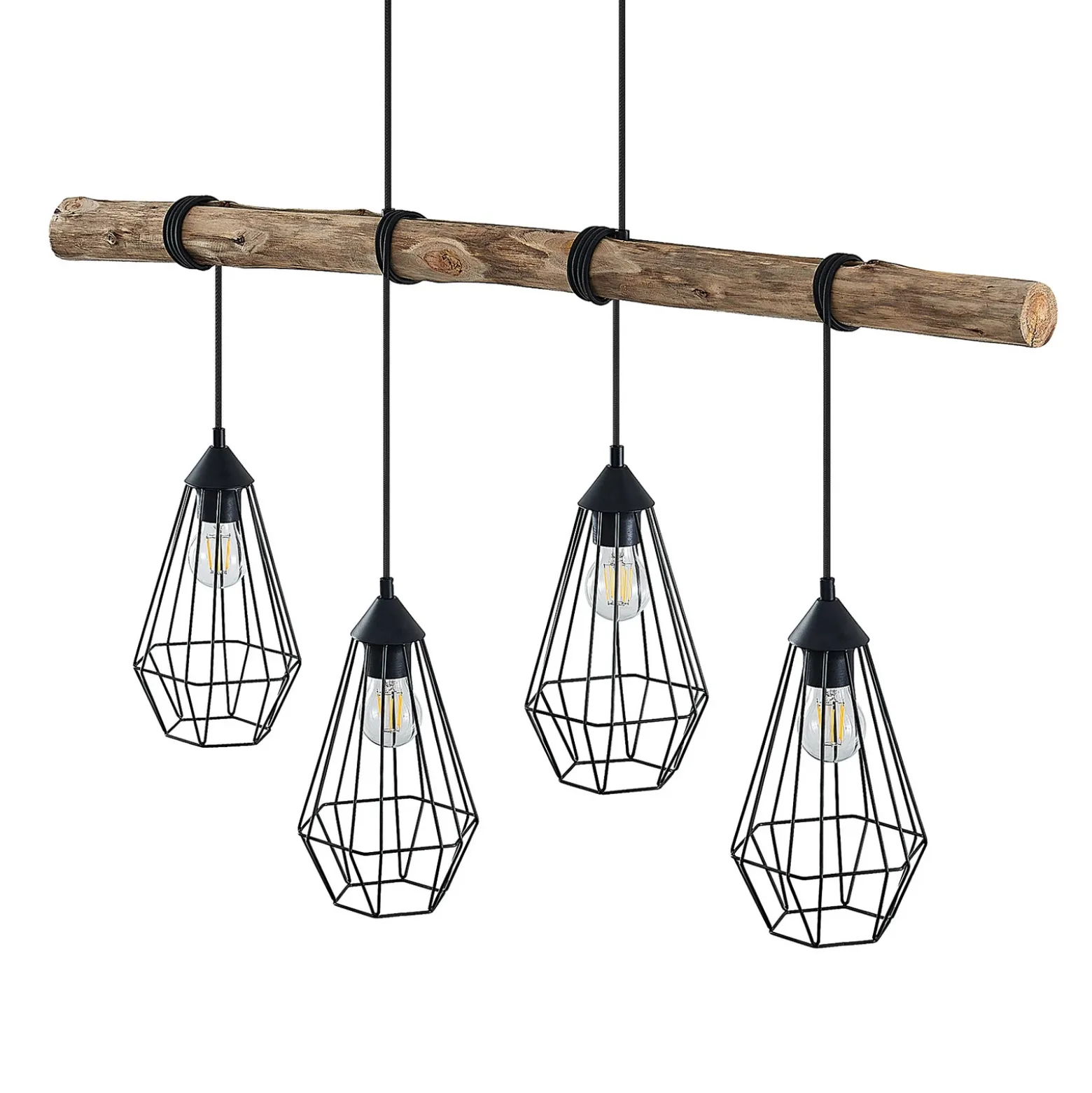 Lámpara colgante Lindby Eldarion, 116 cm, 4 luces, madera, E27