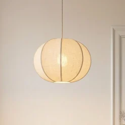 Lámpara colgante Lindby Elfie, Ø 47 cm, beige, lino, E27