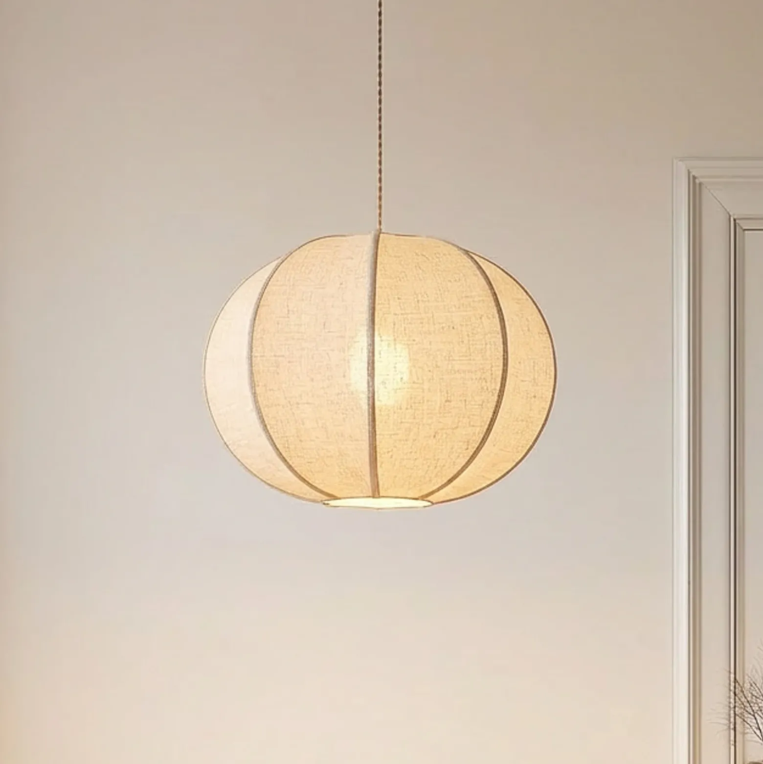 Lámpara colgante Lindby Elfie, Ø 47 cm, beige, lino, E27