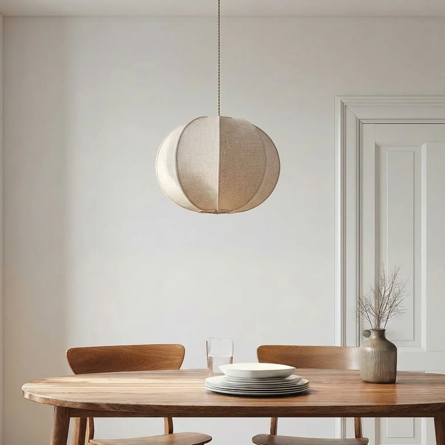 Lámpara colgante Lindby Elfie, Ø 47 cm, beige, lino, E27