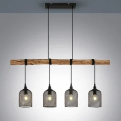 Lámpara colgante Lindby Elrond, 116 cm, negra, 4 luces, madera