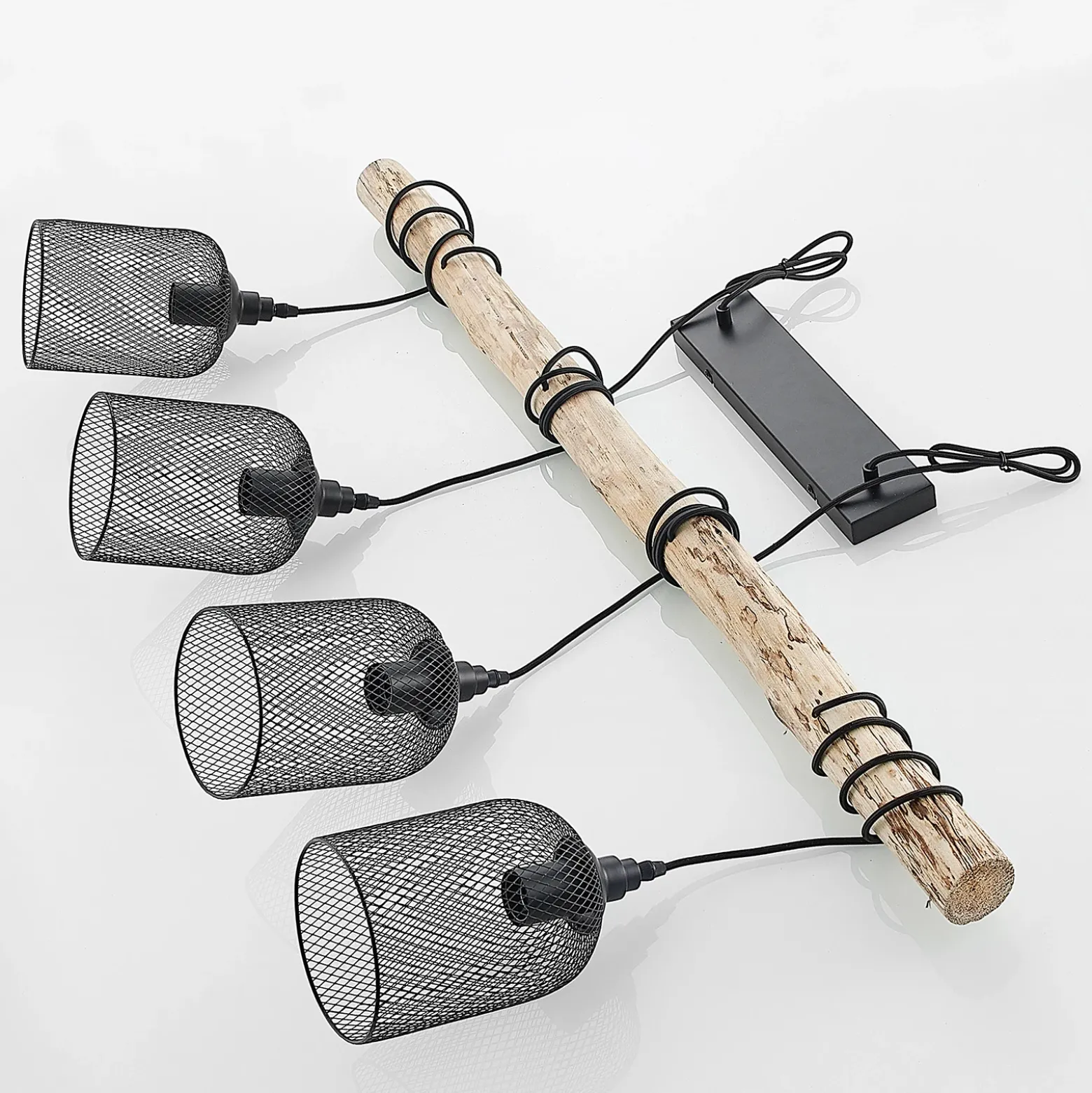 Lámpara colgante Lindby Elrond, 116 cm, negra, 4 luces, madera