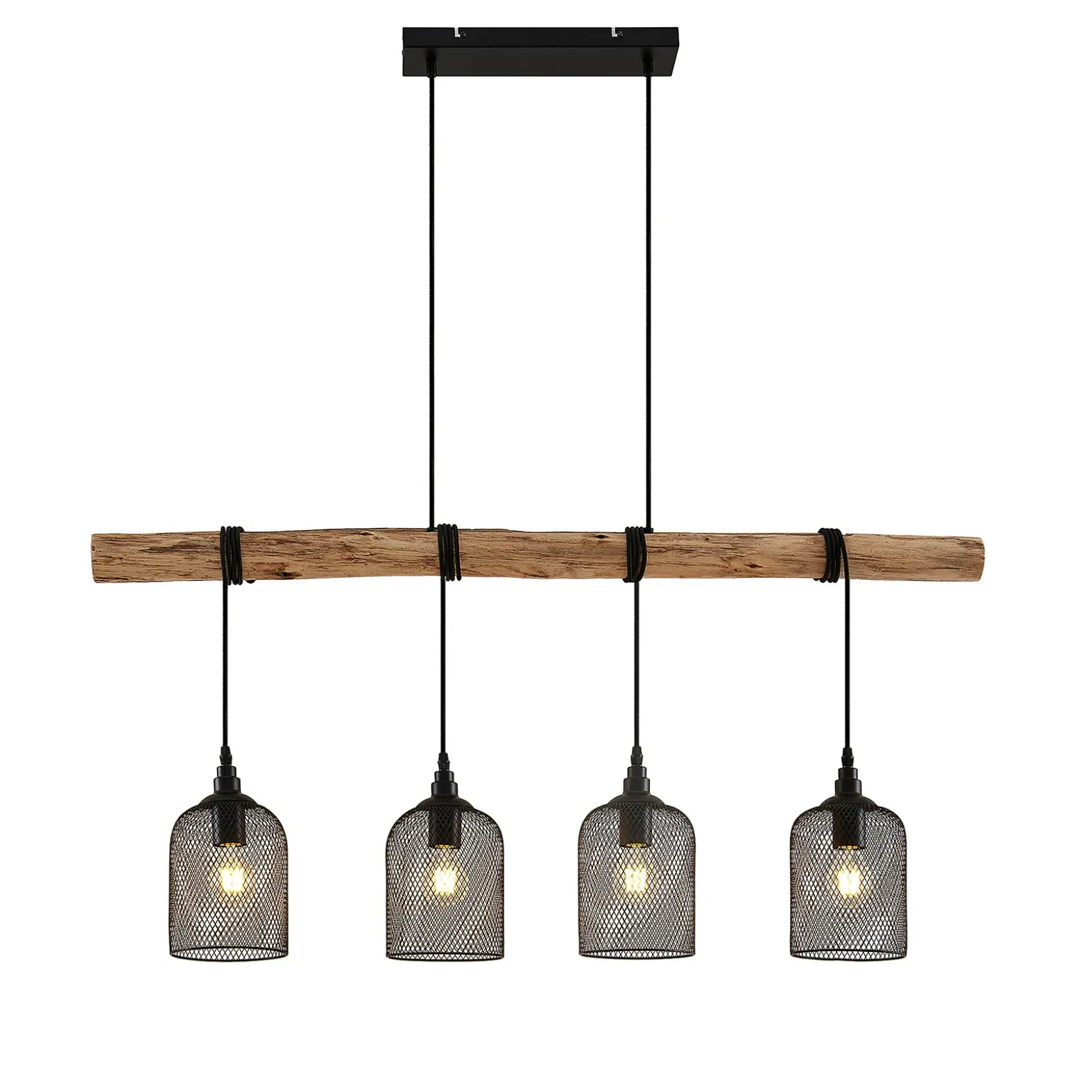 Lámpara colgante Lindby Elrond, 116 cm, negra, 4 luces, madera