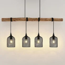Lámpara colgante Lindby Elrond, 116 cm, negra, 4 luces, madera