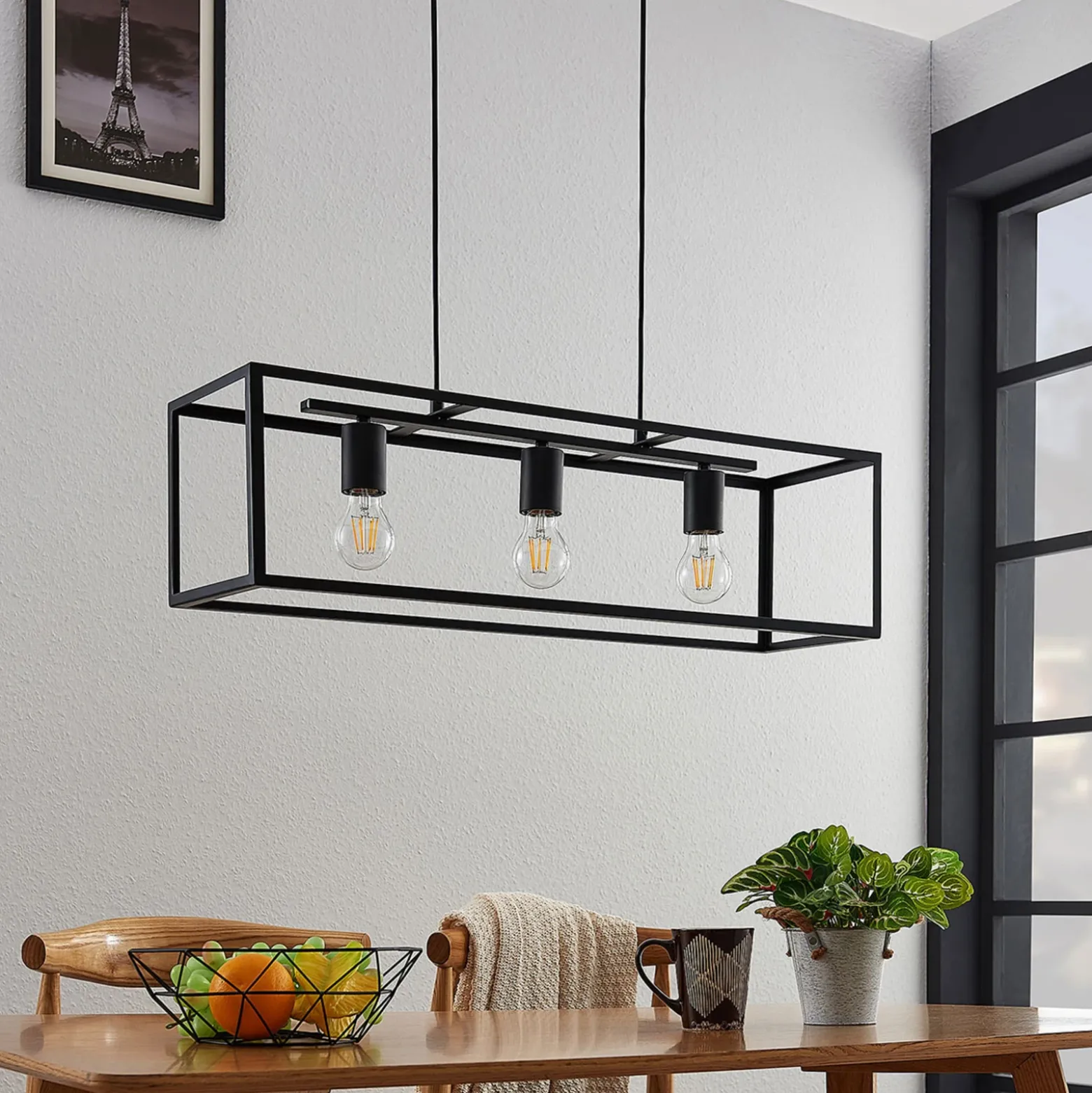 Lámpara colgante Lindby Emily, 72 cm, negra, 3 luces, metal
