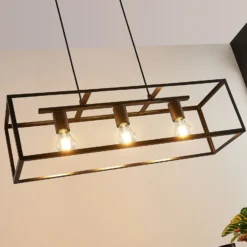 Lámpara colgante Lindby Emily, 72 cm, negra, 3 luces, metal