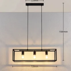 Lámpara colgante Lindby Emily, 72 cm, negra, 3 luces, metal
