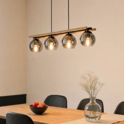 Lámpara colgante Lindby Enrique, gris ahumado, 4 luces, cristal, E27