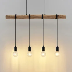 Lámpara colgante Lindby Ferris, 4 luces, 90 cm, madera, E27